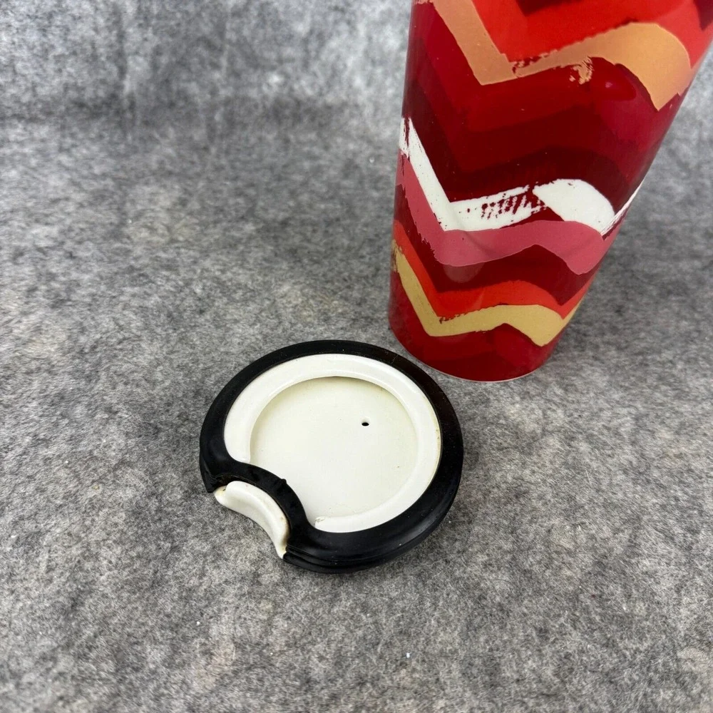 Starbucks Ceramic Travel‎ Tumbler Coffee Red Pink Gold Chevron 10 Oz  2014